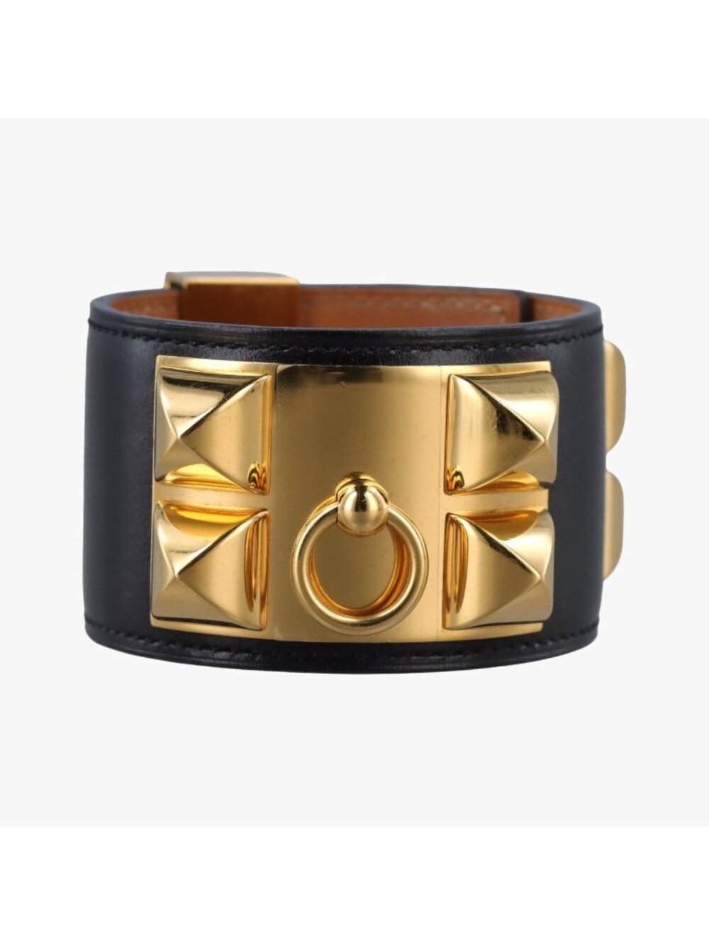 Hermes Collier de Chien Black Gold Leather S T NM Bracelet